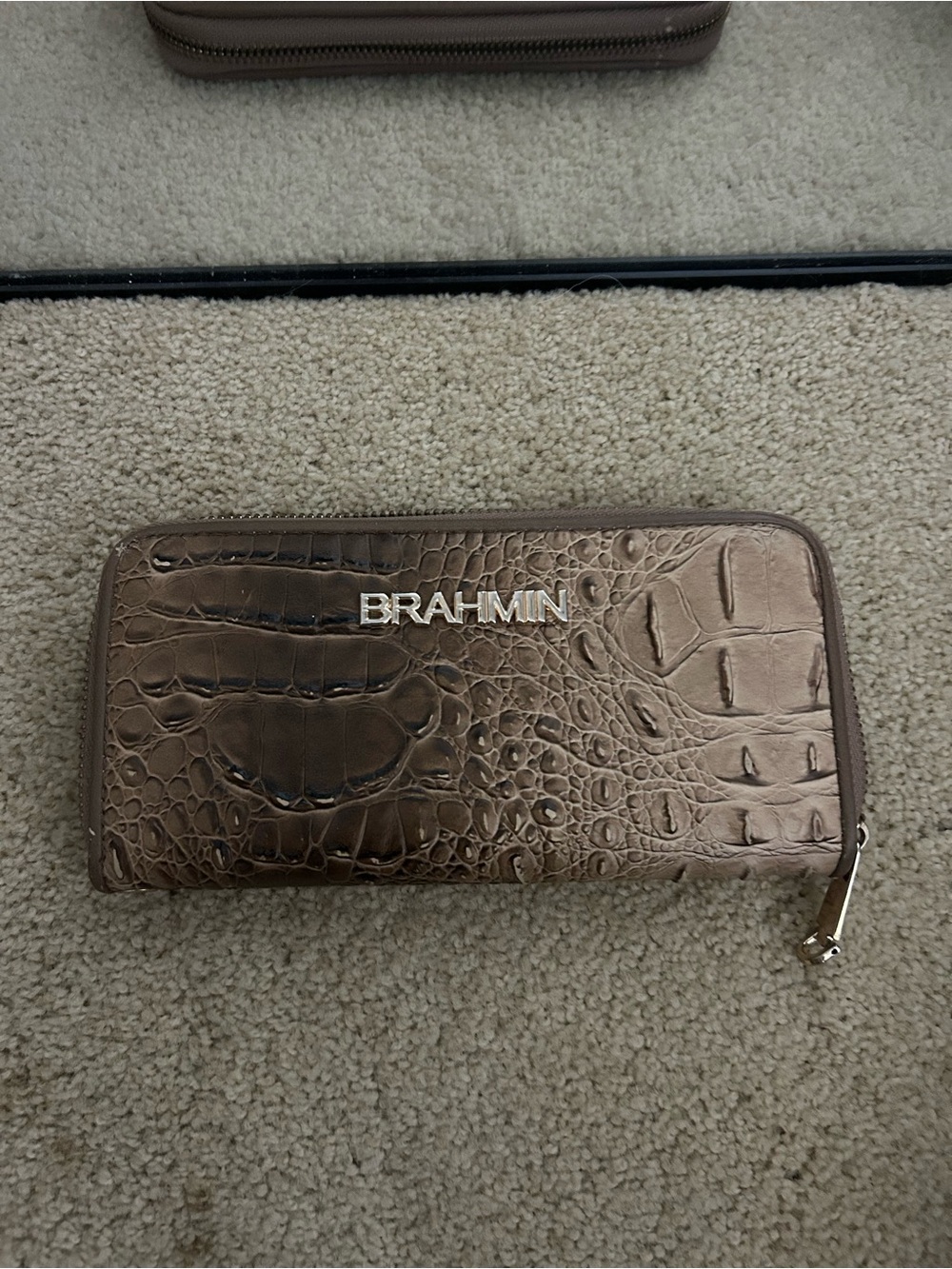 Brahmin Metallic Taupe Croc-Embossed Zip Around Wallet